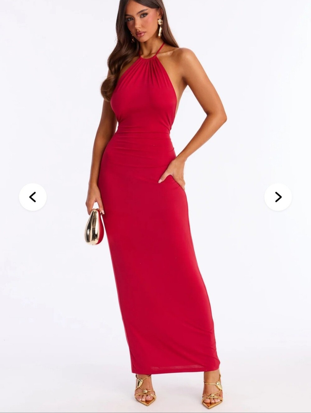 Fashion Nova Red Halter Neck Maxi Dress